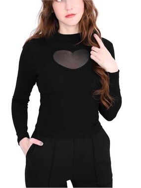 Women's Black Long-Sleeve Top with Heart Cutout